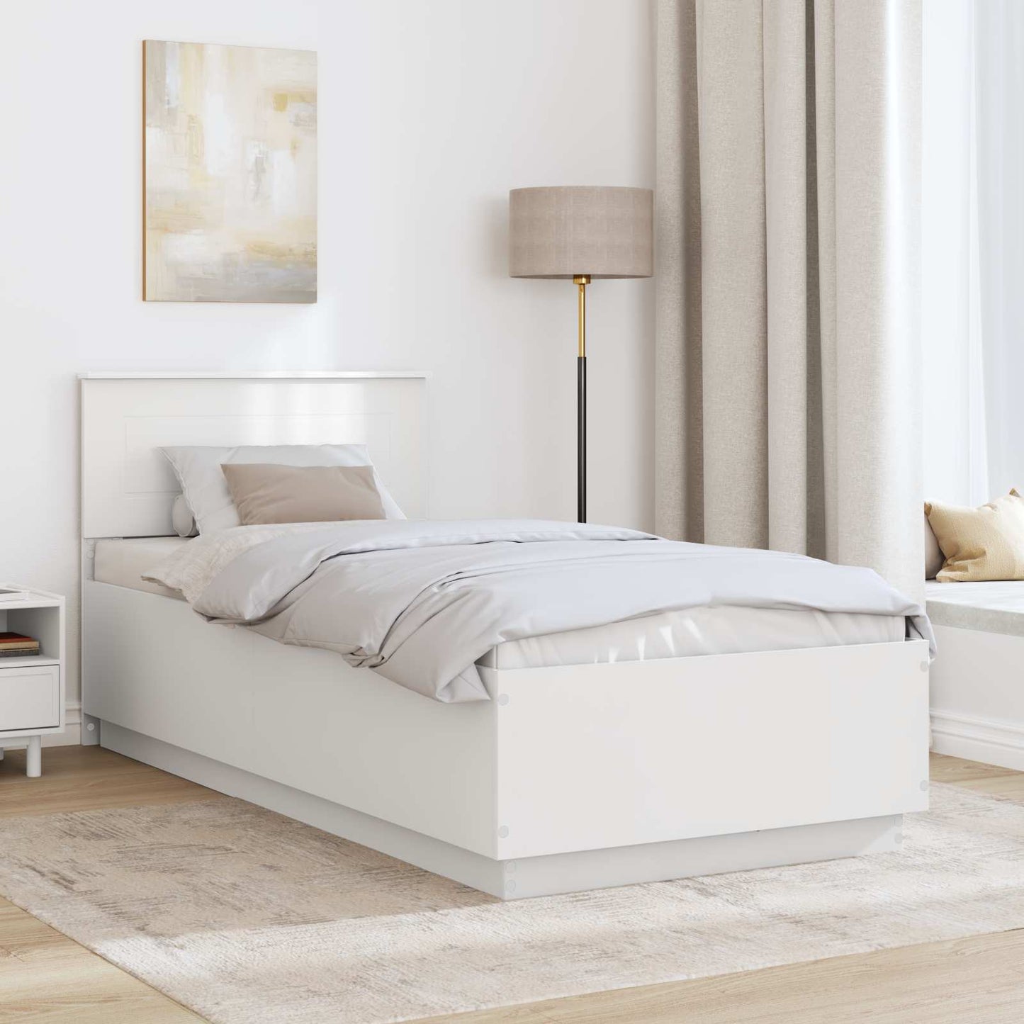 Bed Frame with Headboard White 75 x 190 cm Engineered Wood