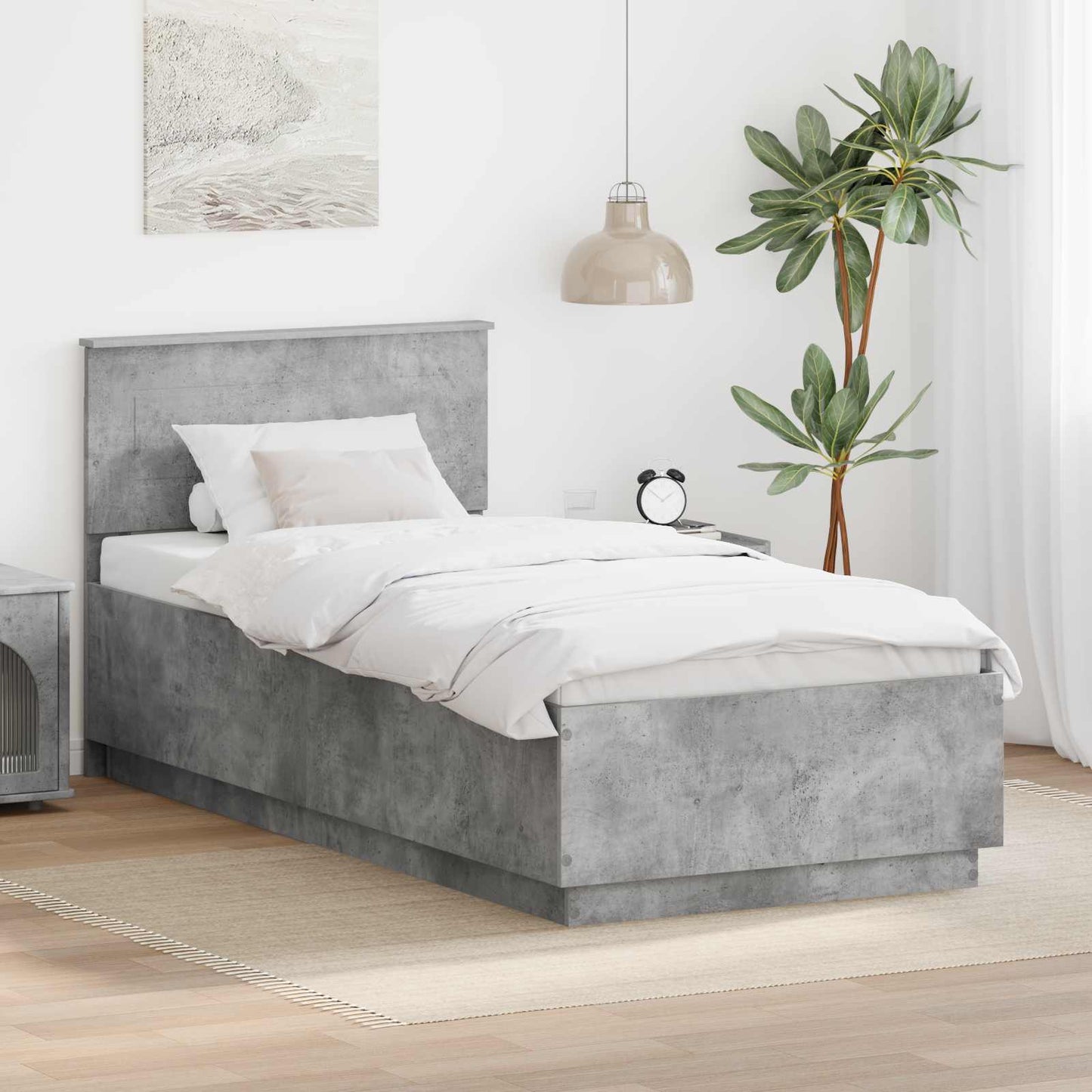 Bed Frame Concrete Grey 70 x 190 cm Engineered Wood