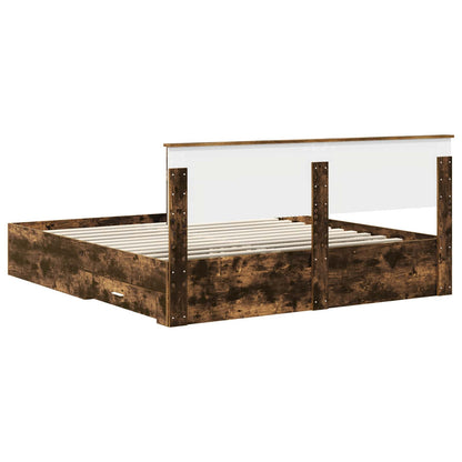 Bed Frame with Drawer Smoked Oak 200 x 200 cm Engineered Wood
