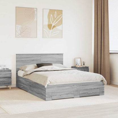 Bed Frame with Drawer Grey Sonoma 160 x 200 cm Engineered Wood