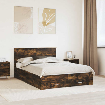 Bed Frame with Drawer Smoked Oak 150 x 200 cm Engineered Wood