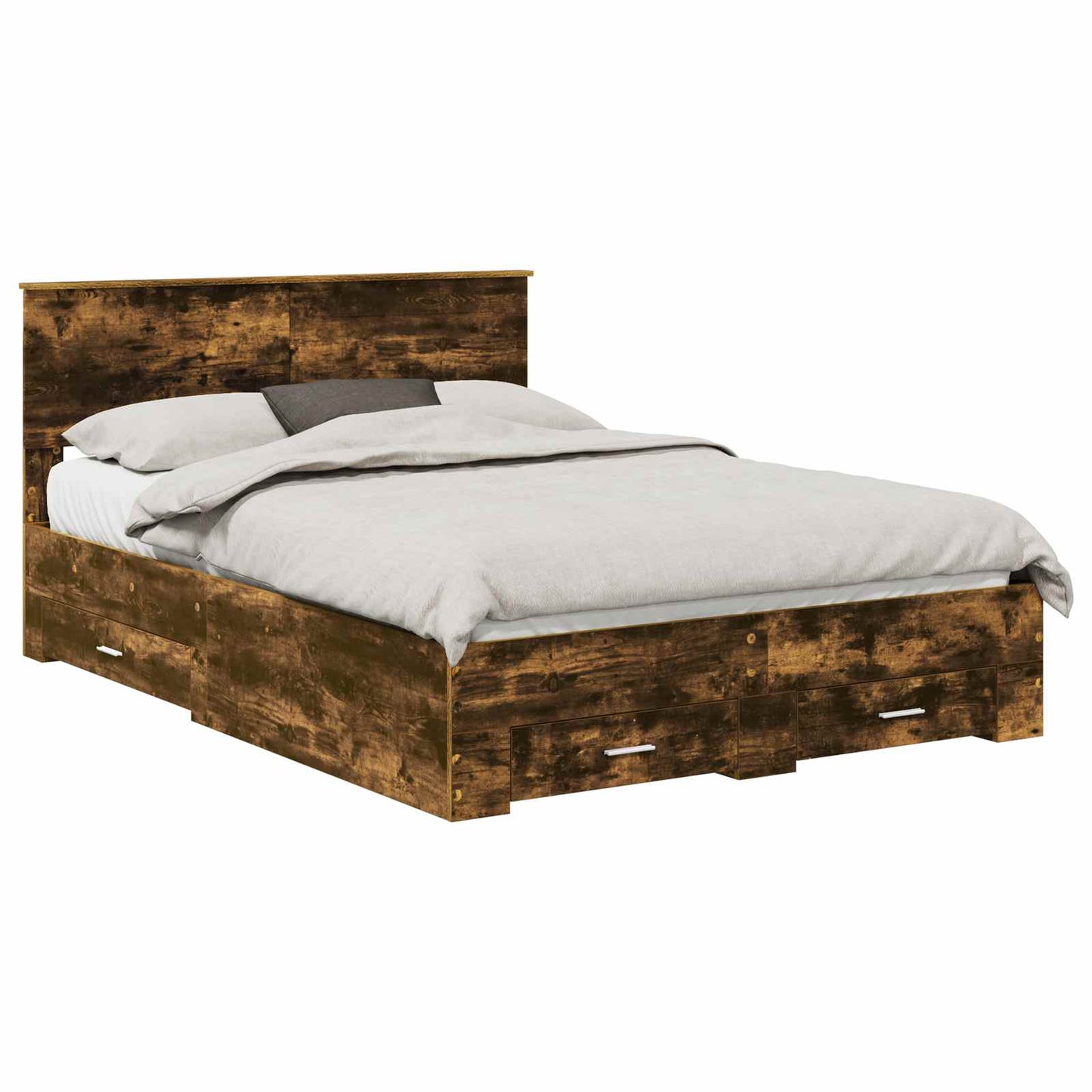Bed Frame with Drawer Smoked Oak 150 x 200 cm Engineered Wood