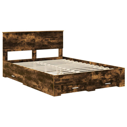 Bed Frame with Drawer Smoked Oak 150 x 200 cm Engineered Wood