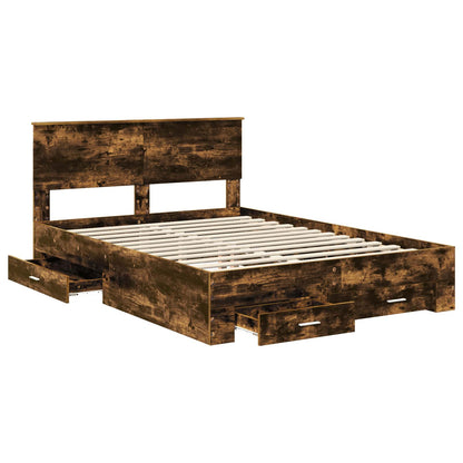 Bed Frame with Drawer Smoked Oak 150 x 200 cm Engineered Wood