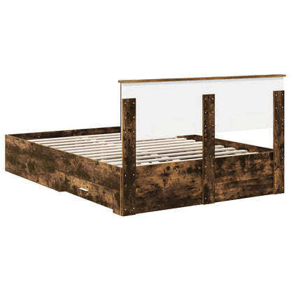 Bed Frame with Drawer Smoked Oak 150 x 200 cm Engineered Wood