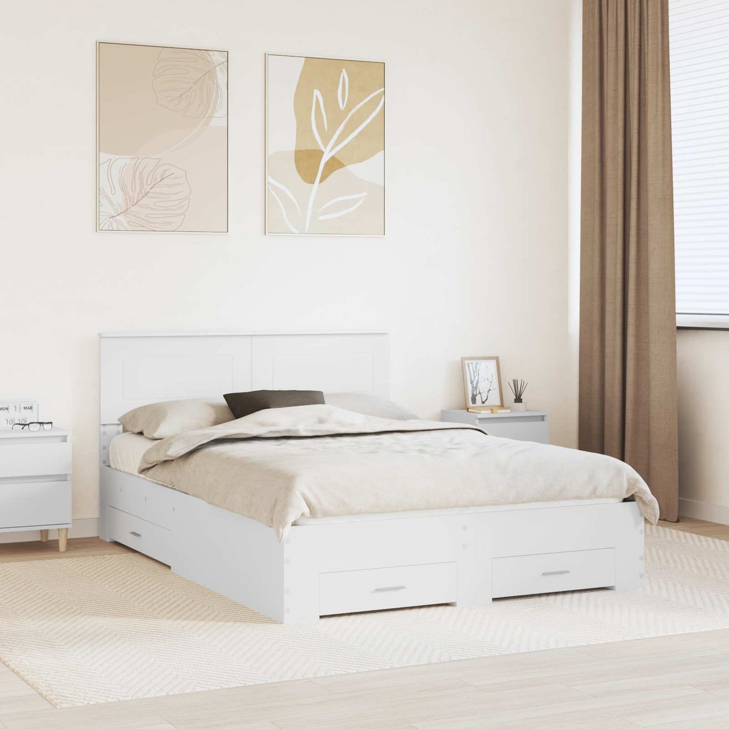 Bed Frame with Headboard White 140 x 200 cm Engineered Wood