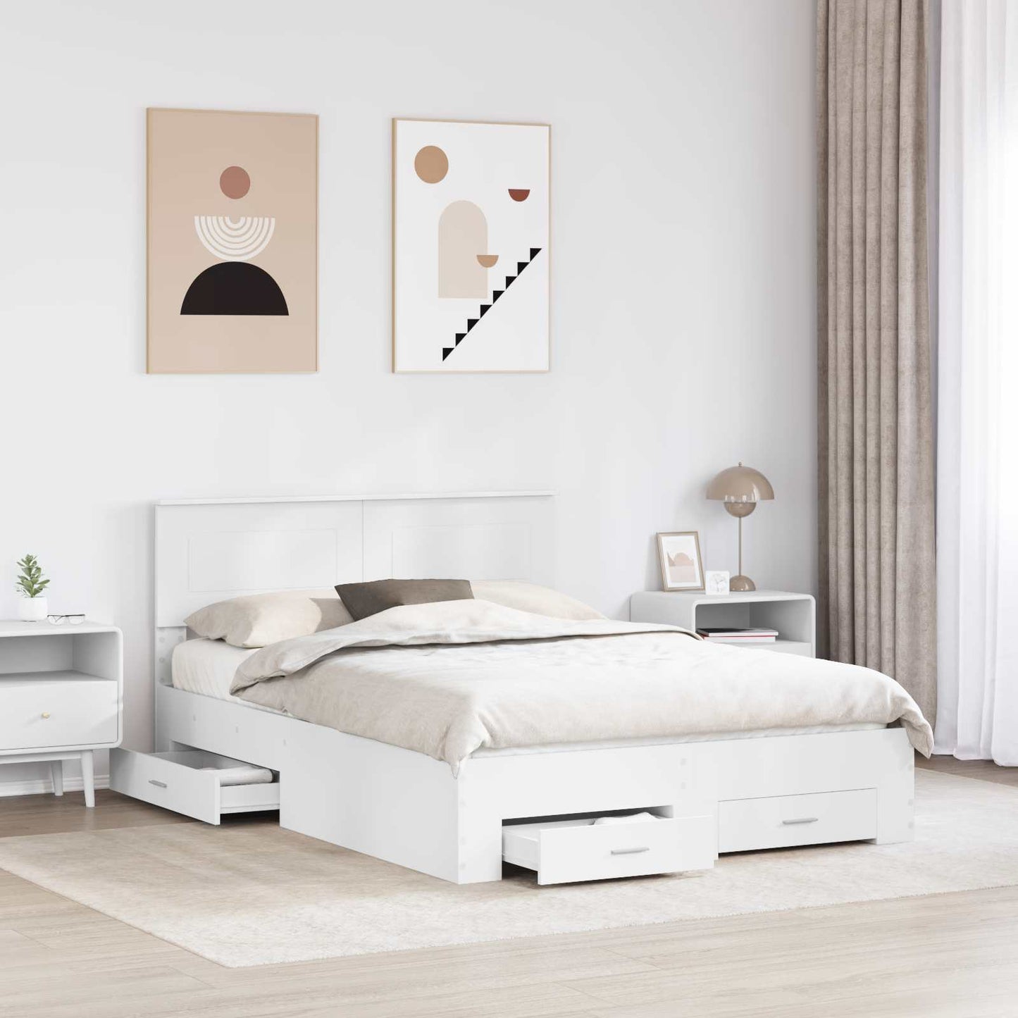 Bed Frame with Headboard White 140 x 200 cm Engineered Wood