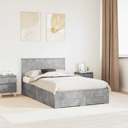 Bed Frame Concrete Grey 135 x 190 cm Engineered Wood