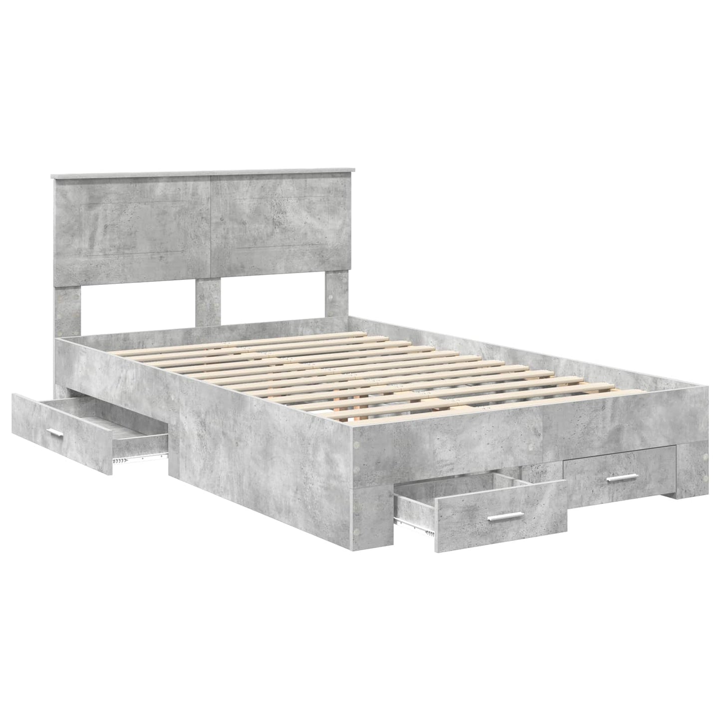 Bed Frame Concrete Grey 135 x 190 cm Engineered Wood