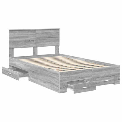 Bed Frame with Drawer Grey Sonoma 135 x 190 cm Engineered Wood