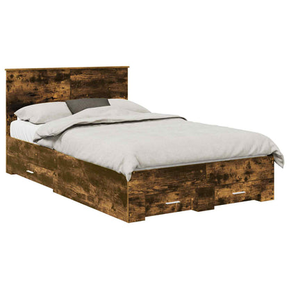 Bed Frame with Drawer Smoked Oak 120 x 190 cm Engineered Wood