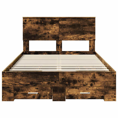 Bed Frame with Drawer Smoked Oak 120 x 190 cm Engineered Wood