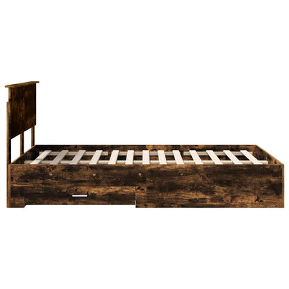 Bed Frame with Drawer Smoked Oak 120 x 190 cm Engineered Wood