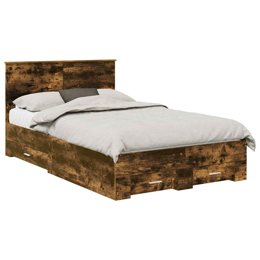 Bed Frame with Drawer Smoked Oak 120 x 200 cm Engineered Wood
