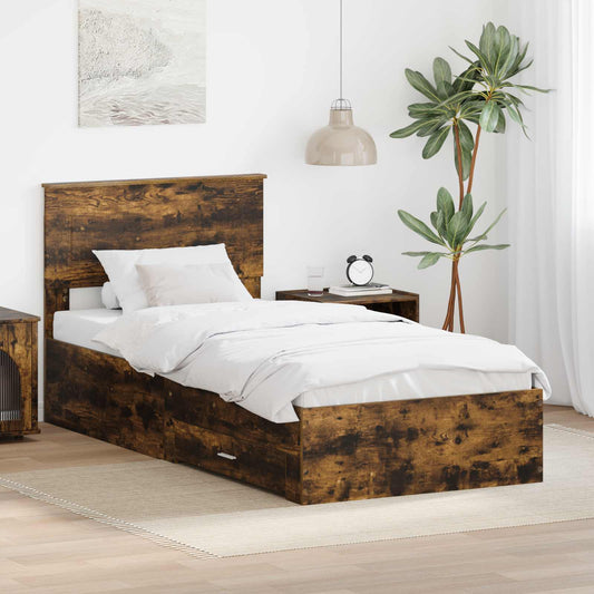 Bed Frame with Drawer Smoked Oak 90 x 190 cm Engineered Wood