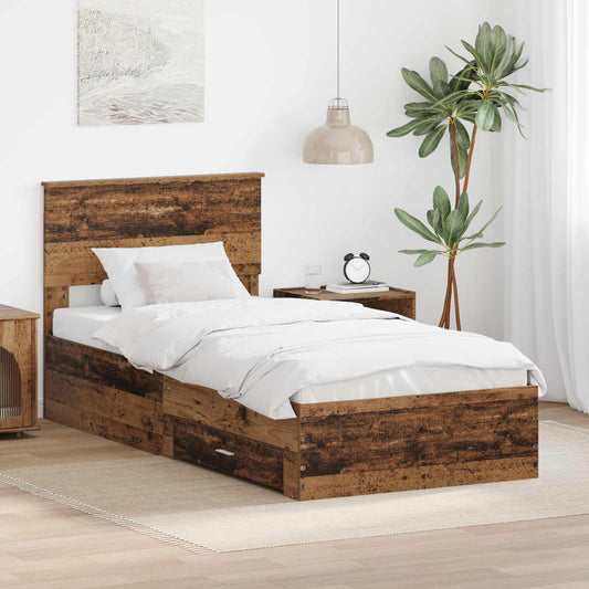 Bed Frame with Drawer Old Wood 90 x 190 cm Engineered Wood