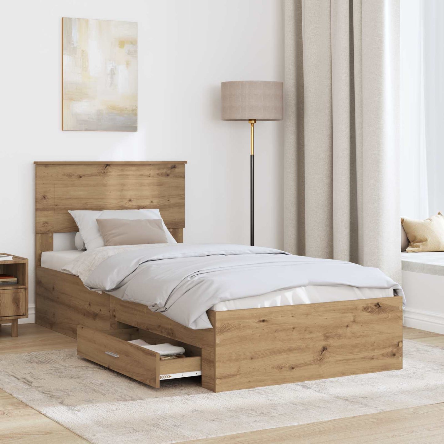 Bed Frame with Drawer Artisan Oak 90 x 190 cm Engineered Wood
