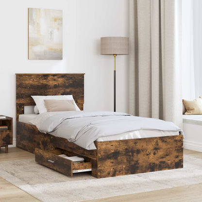 Bed Frame with Headboard Smoked Oak 90 x 200 cm Engineered Wood