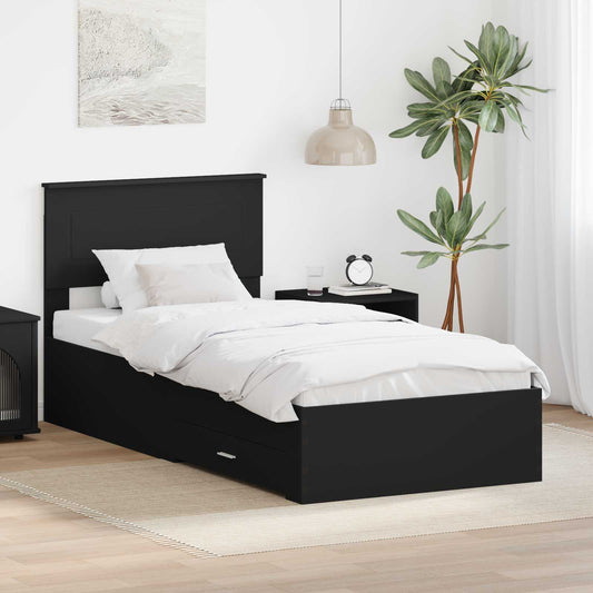 Bed Frame Black and Silver 75 x 190 cm Engineered Wood