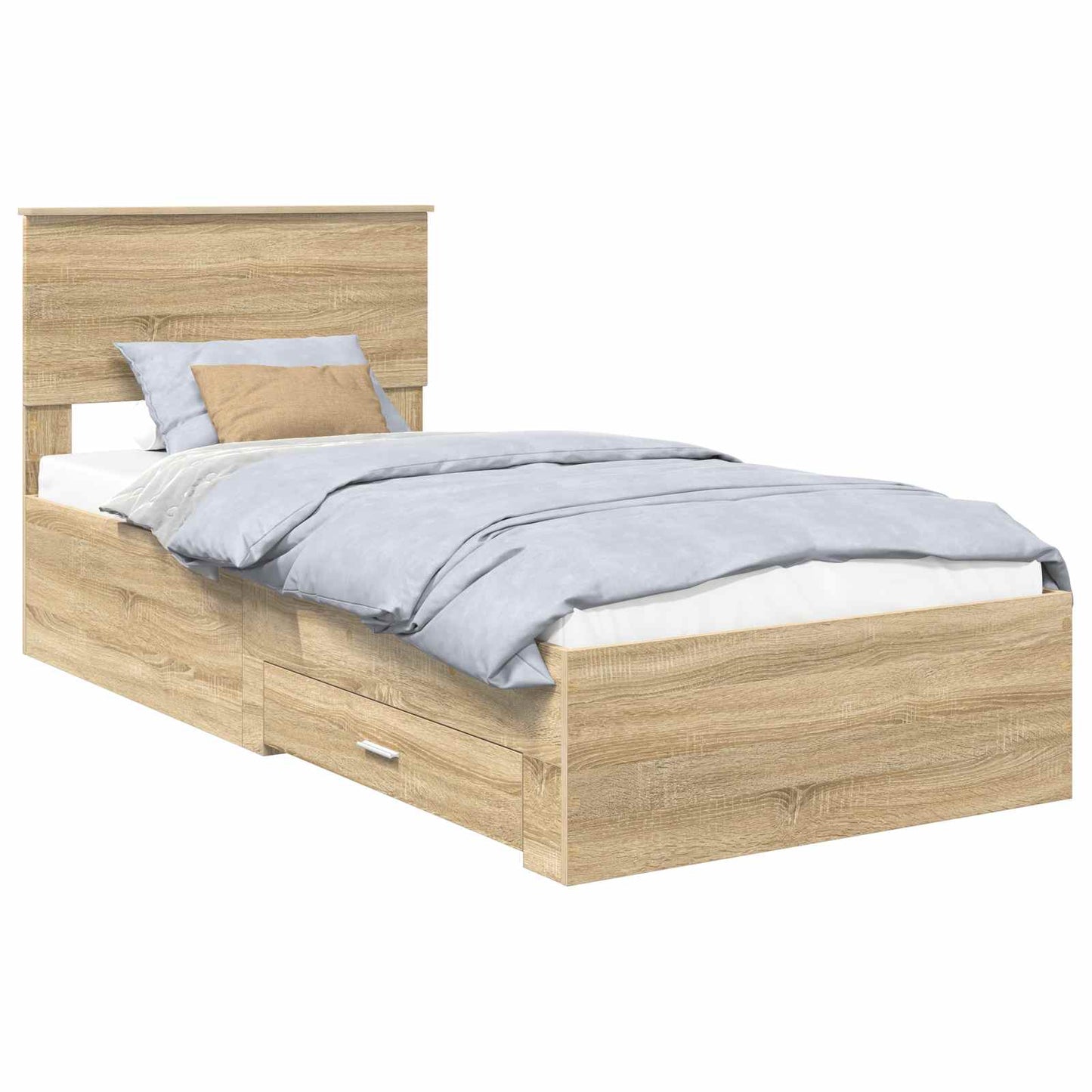 Bed Frame Sonoma Oak and Silver 75 x 190 cm Engineered Wood