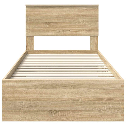 Bed Frame Sonoma Oak and Silver 75 x 190 cm Engineered Wood