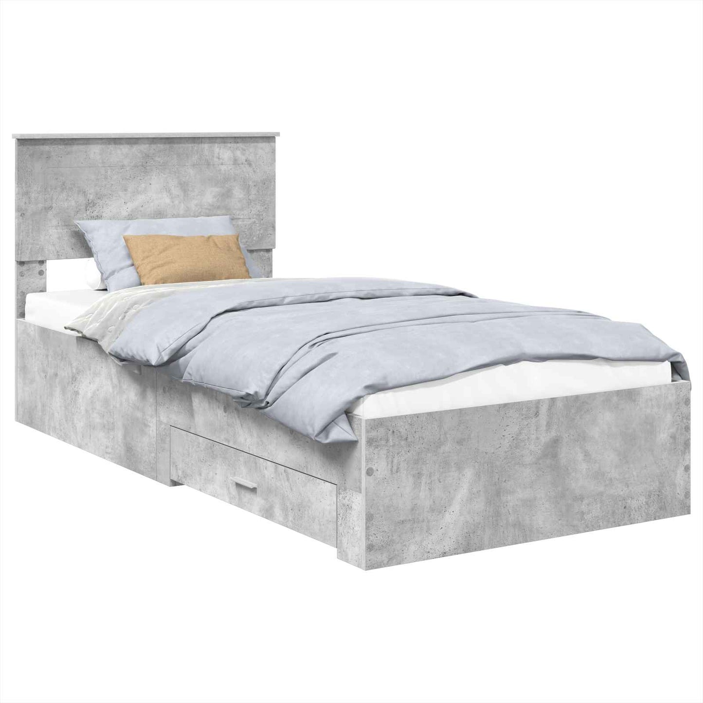 Bed Frame Concrete Grey and Silver 75 x 190 cm Engineered Wood