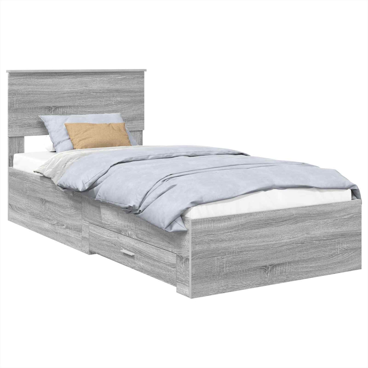 Bed Frame Grey Sonoma and Silver 75 x 190 cm Engineered Wood
