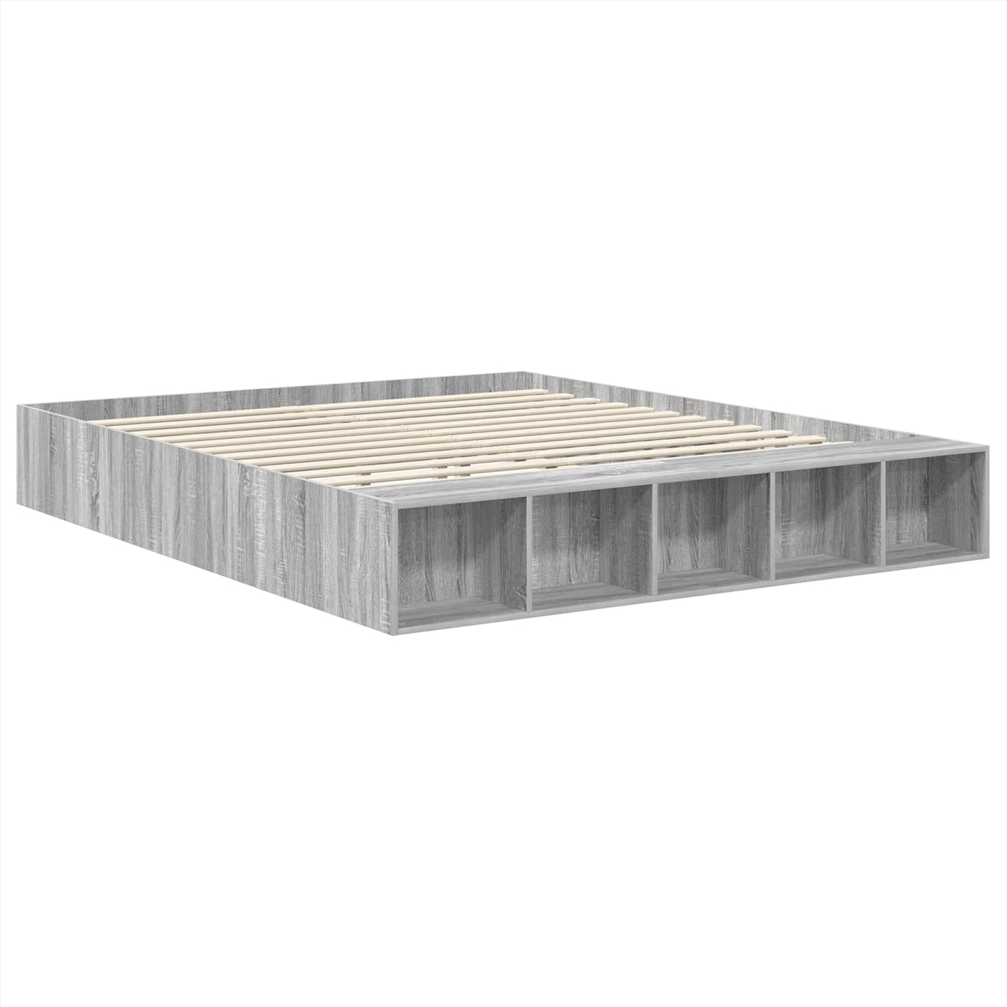 Bed Frame with Shelf Grey Sonoma 200 x 200 cm Engineered Wood