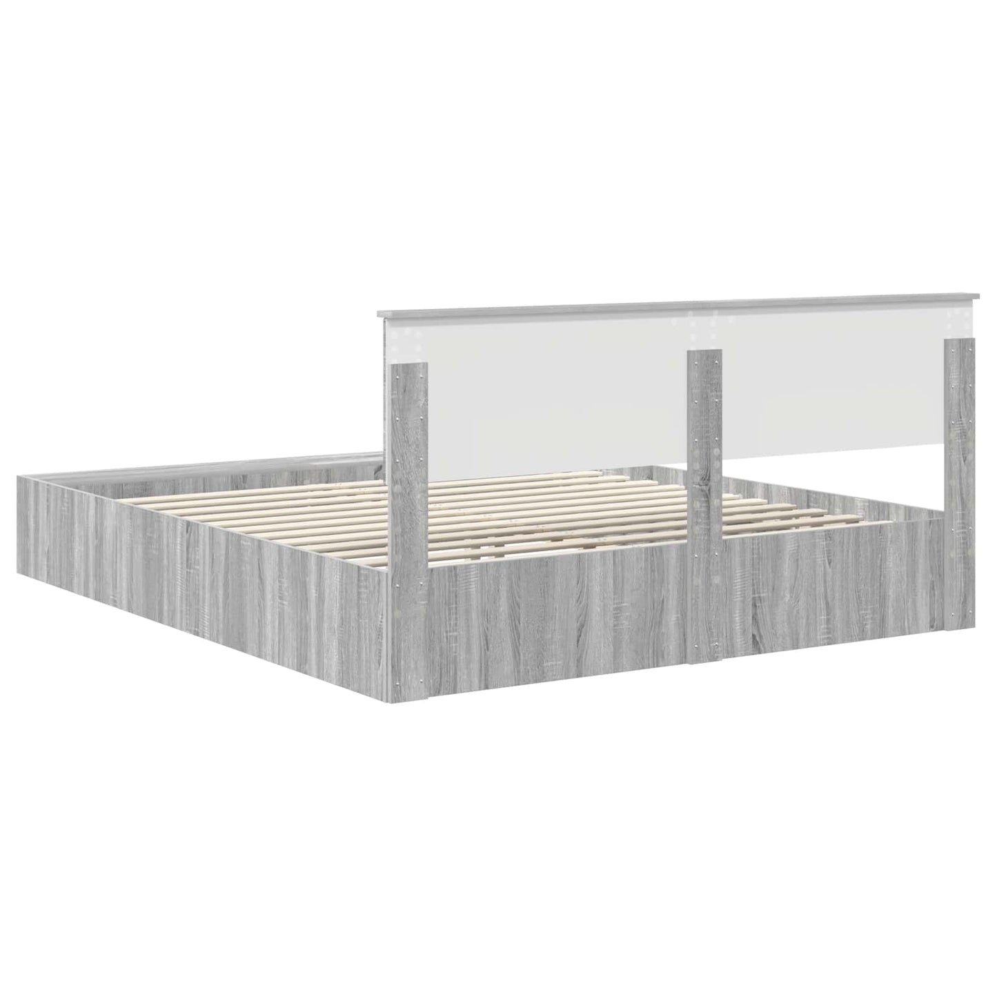 Bed Frame with Shelf Grey Sonoma 200 x 200 cm Engineered Wood