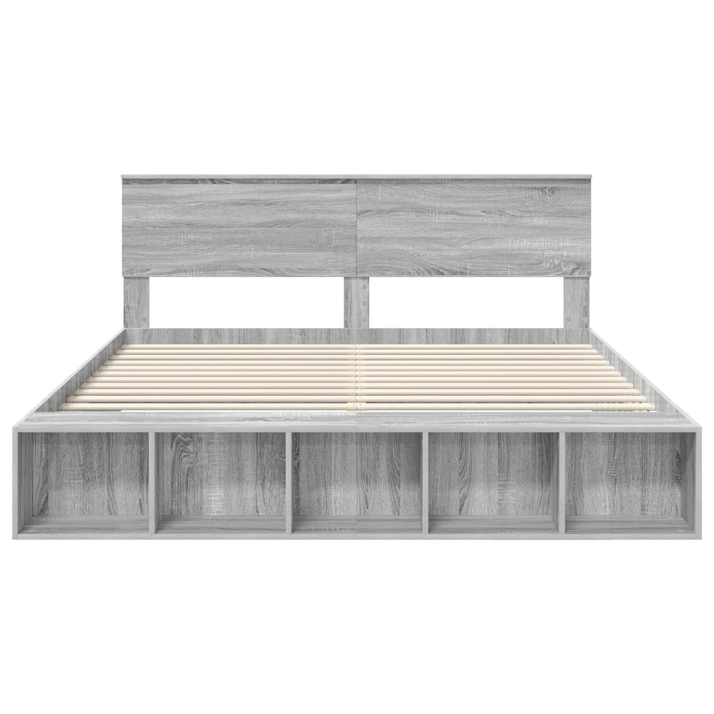 Bed Frame with Shelf Grey Sonoma 200 x 200 cm Engineered Wood