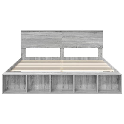 Bed Frame with Shelf Grey Sonoma 200 x 200 cm Engineered Wood