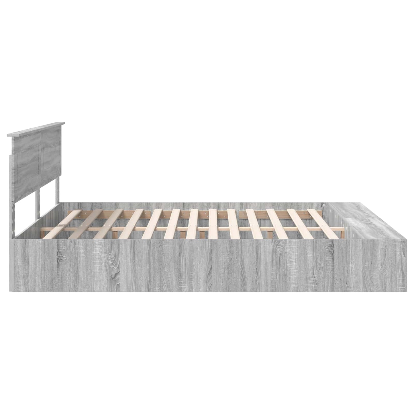 Bed Frame with Shelf Grey Sonoma 200 x 200 cm Engineered Wood