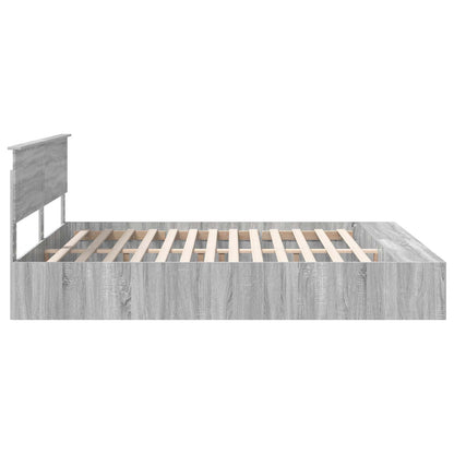 Bed Frame with Shelf Grey Sonoma 200 x 200 cm Engineered Wood
