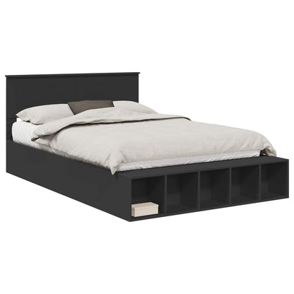 Bed Frame with Shelf Manual Black 150 x 200 cm Engineered Wood