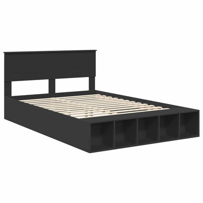 Bed Frame with Shelf Manual Black 150 x 200 cm Engineered Wood