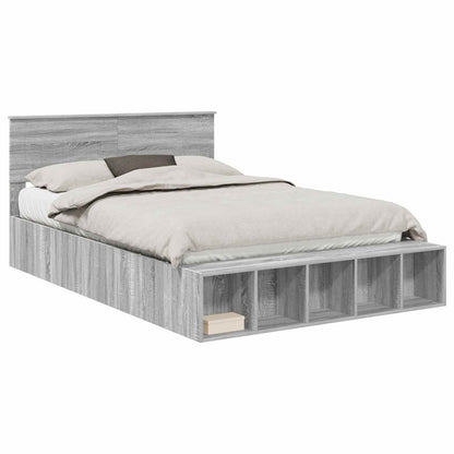 Bed Frame with Shelf Grey Sonoma 150 x 200 cm Engineered Wood