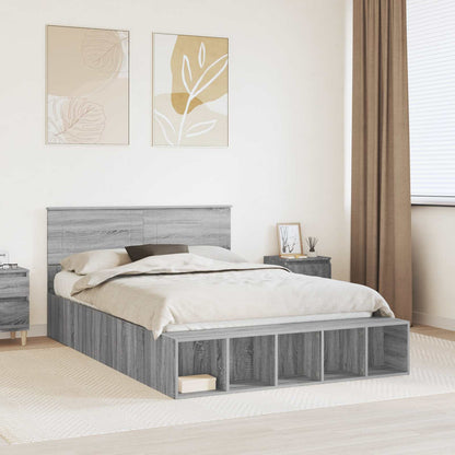 Bed Frame with Shelf Grey Sonoma 140 x 190 cm Engineered Wood