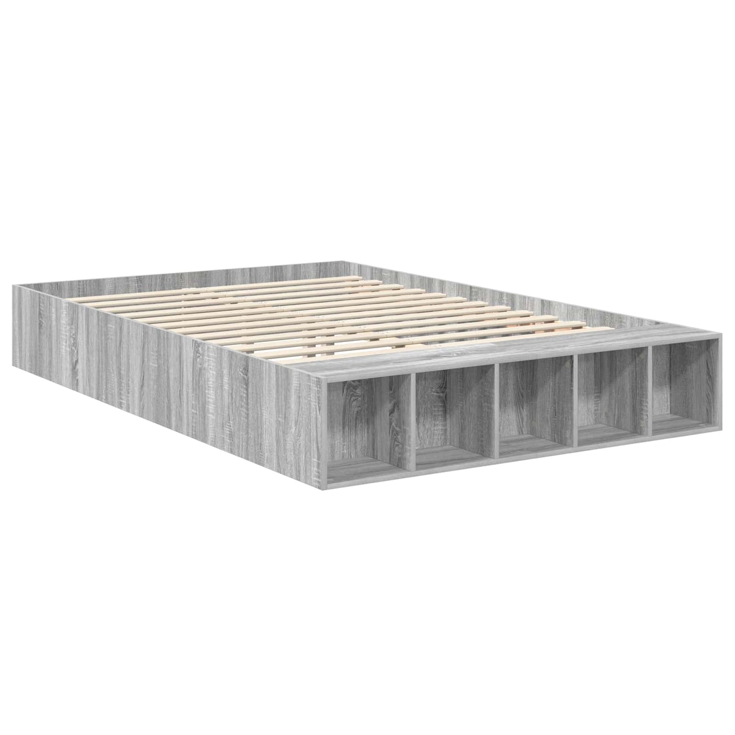 Bed Frame with Shelf Grey Sonoma 140 x 190 cm Engineered Wood