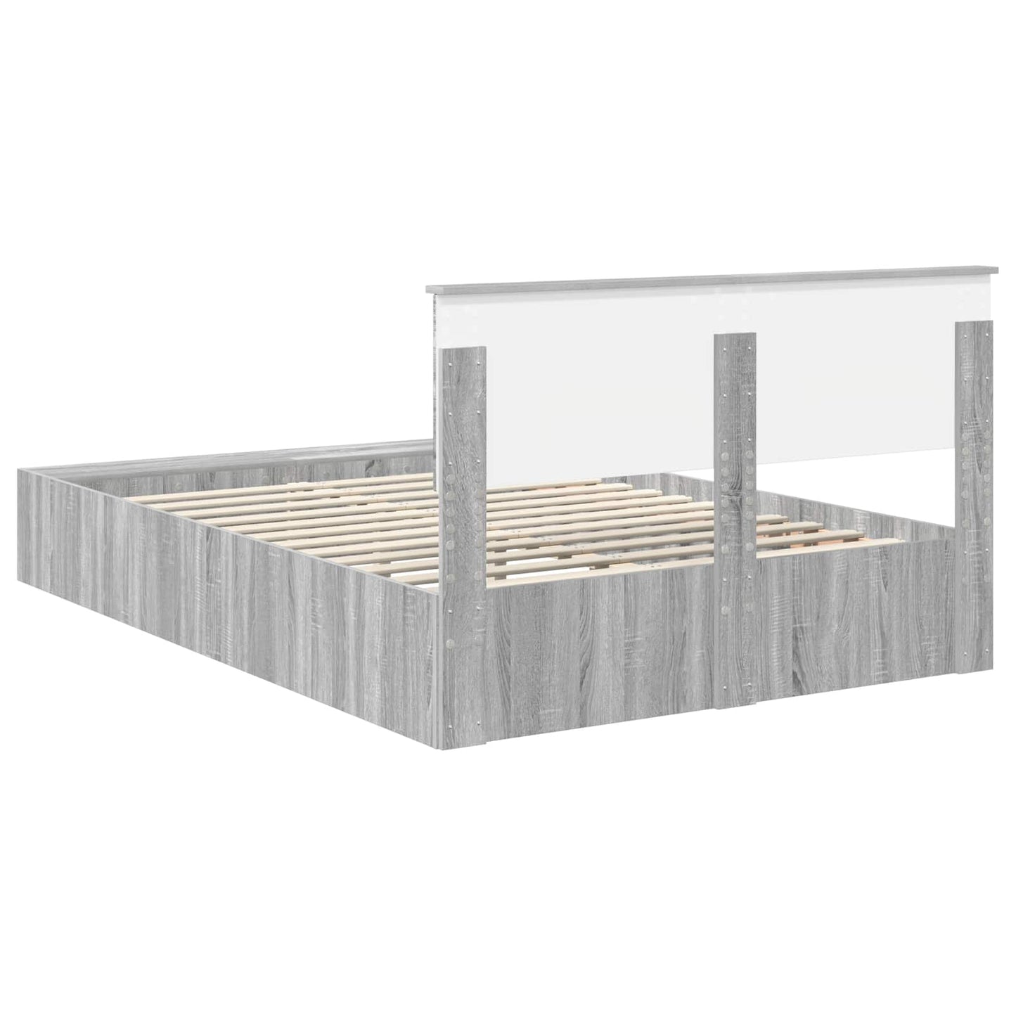 Bed Frame with Shelf Grey Sonoma 140 x 190 cm Engineered Wood