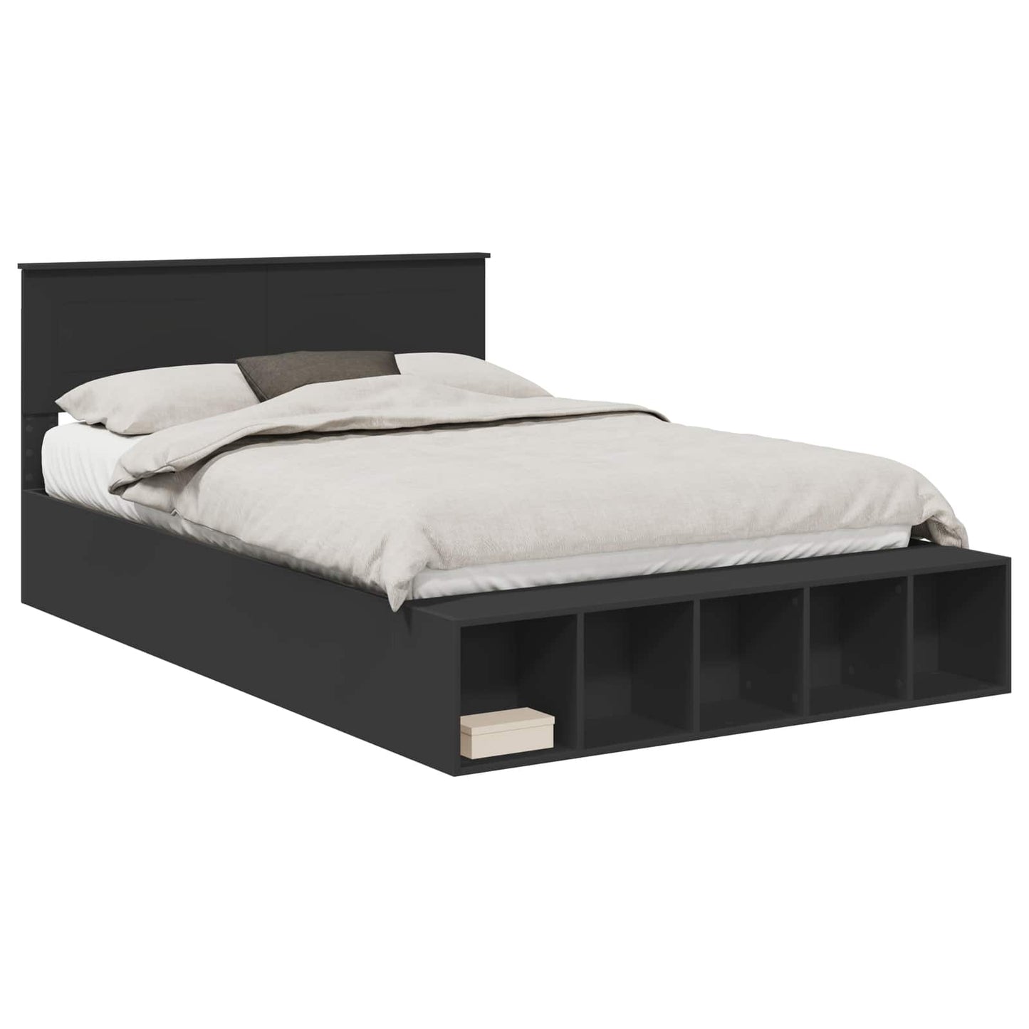 Bed Frame with Shelf Manual Black 140 x 200 cm Engineered Wood