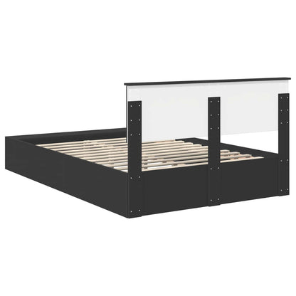Bed Frame with Shelf Manual Black 140 x 200 cm Engineered Wood