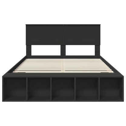 Bed Frame with Shelf Manual Black 140 x 200 cm Engineered Wood