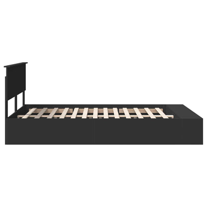 Bed Frame with Shelf Manual Black 140 x 200 cm Engineered Wood