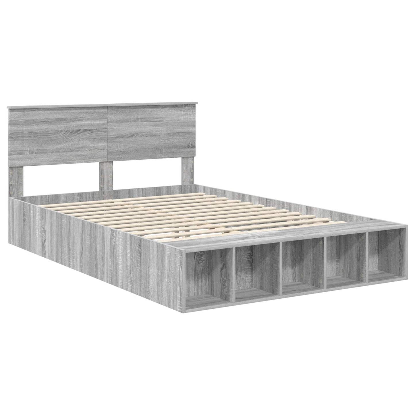 Bed Frame with Shelf Grey Sonoma 140 x 200 cm Engineered Wood