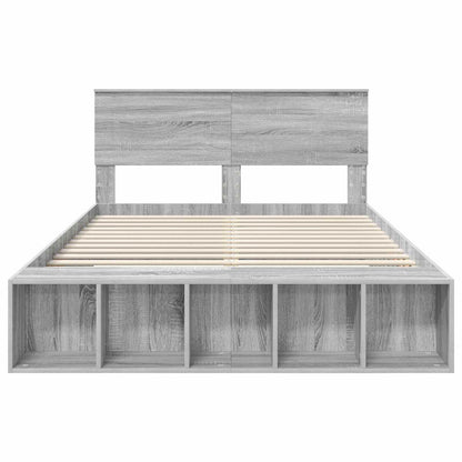 Bed Frame with Shelf Grey Sonoma 140 x 200 cm Engineered Wood