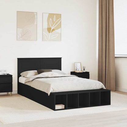Bed Frame with Shelf Manual Black 135 x 190 cm Engineered Wood