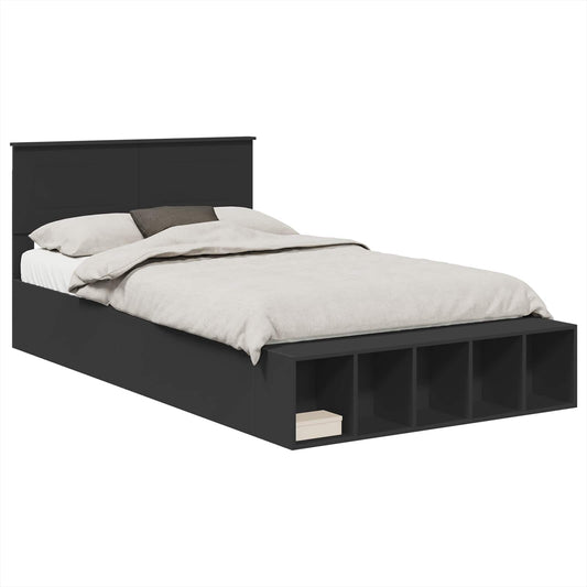 Bed Frame with Shelf Manual Black 135 x 190 cm Engineered Wood