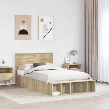 Bed Frame with Shelf Sonoma Oak 135 x 190 cm Engineered Wood