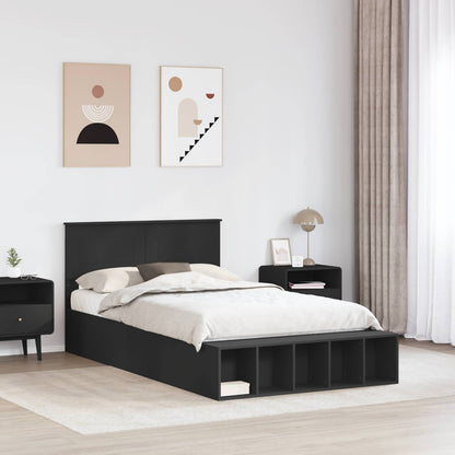 Bed Frame with Shelf Manual Black 120 x 190 cm Engineered Wood