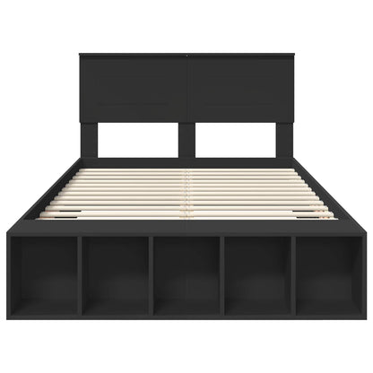 Bed Frame with Shelf Manual Black 120 x 190 cm Engineered Wood